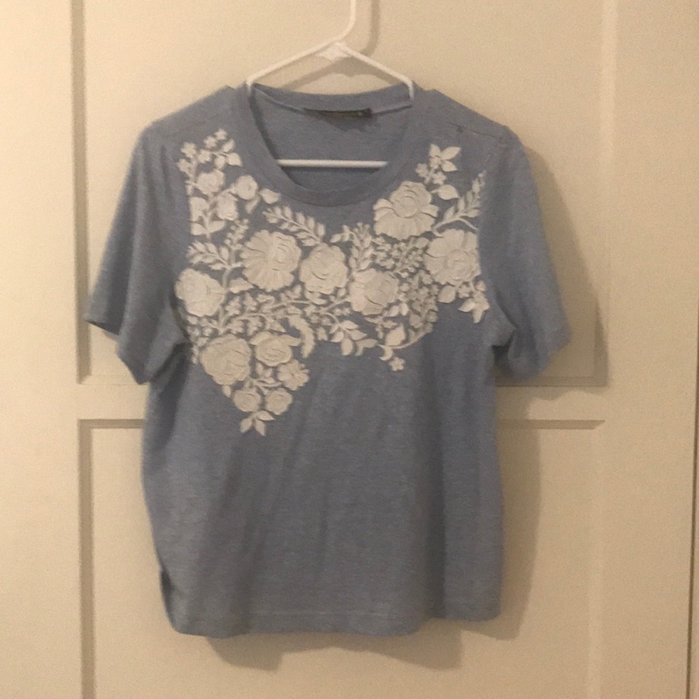 Anthropologie Tshirt with floral appliqué